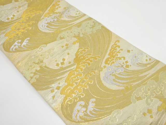 JAPANESE KIMONO / ANTIQUE FUKURO OBI / WOVEN RAGING WAVES